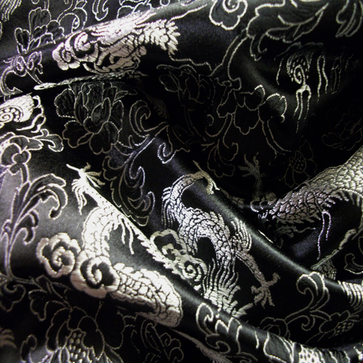 Silver & Black Dragon Silk Brocade