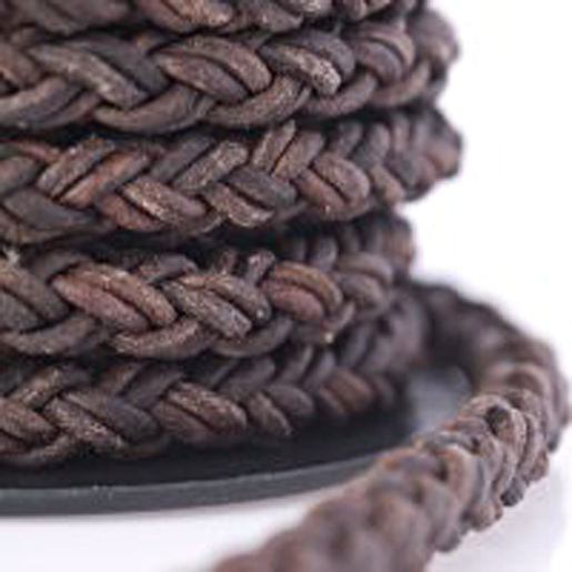 4mm Natural Antique Brown Square Braided Bolo Leather Cord - By The Foot -  8 Strand Braided Cord LCBR - 4 Nat. Antique Brown #G