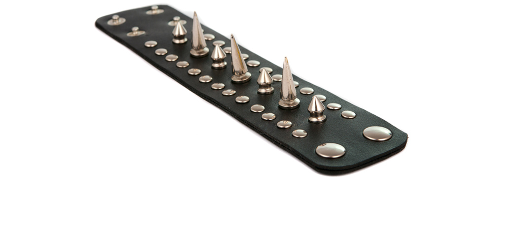 Black leather cuff with silver spikes