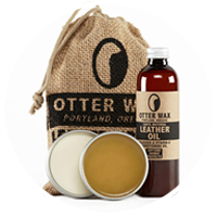 Circular image of leather care products